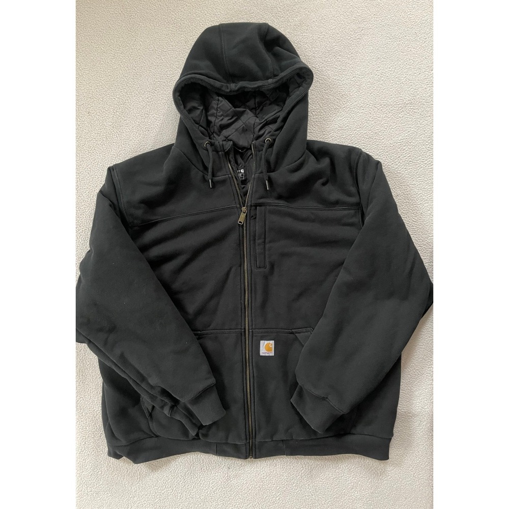 Carhartt Mens 2XL Jacket Black Rain Defender Quilt Lined Hoodie TS3312-M